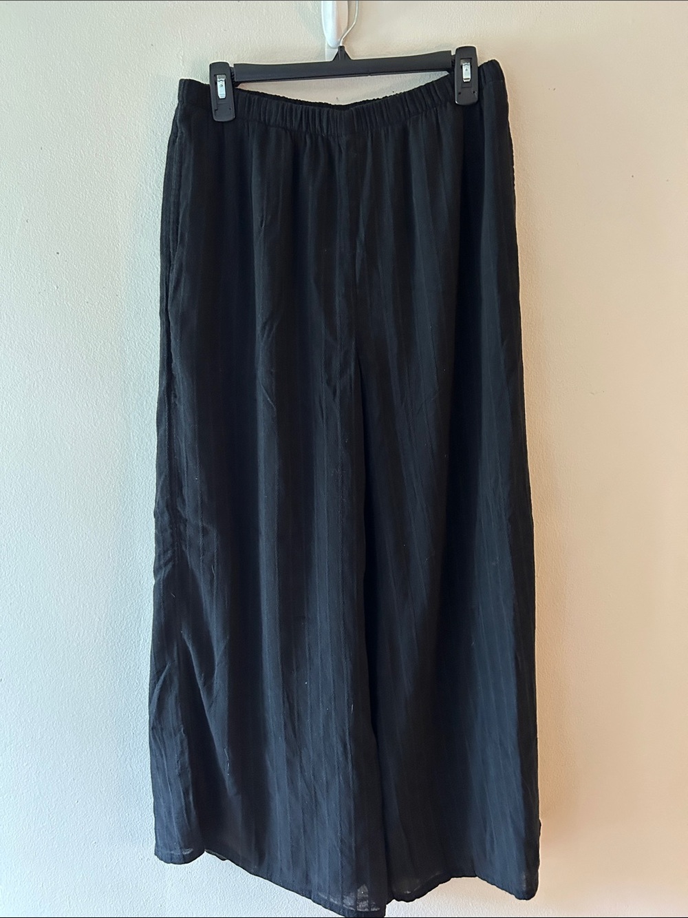 American Eagle Black Elastic-Waist Wide-Leg Pants